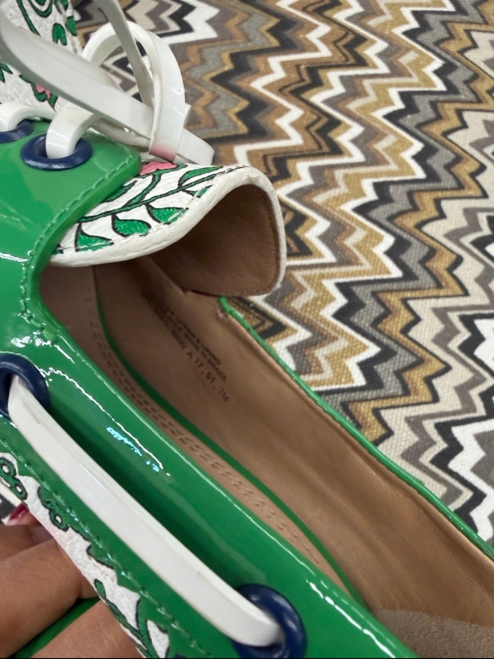 Tory Burch Green and White Floral Lace-Up Block Heel Pumps - Picture 10 of 10